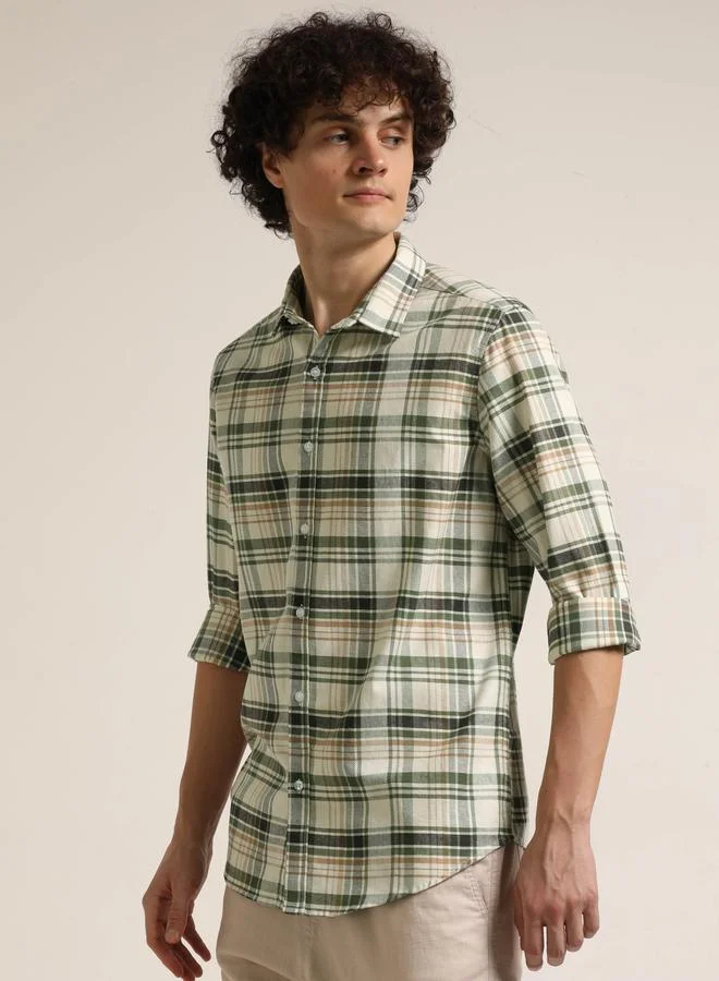 Bushirt Bushirt Men Green Checked Casual Shirt