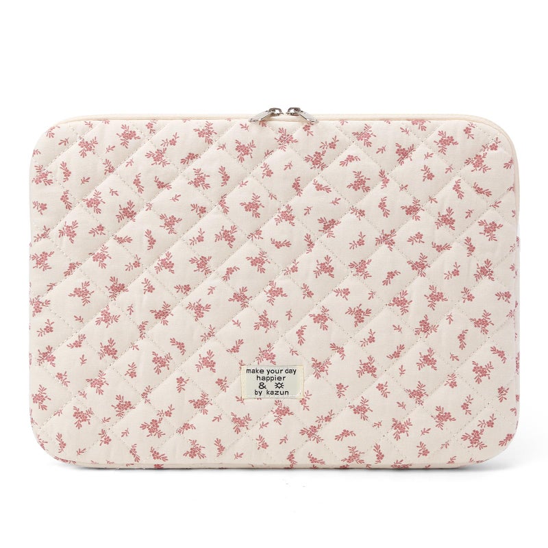 BBIQI Puffy Laptop Sleeve 13 Inch Cute Quilted Laptop Protective Case Padded Floral Computer Sleeve for MacBook (A-Pink, 13 Inch) - Image 1