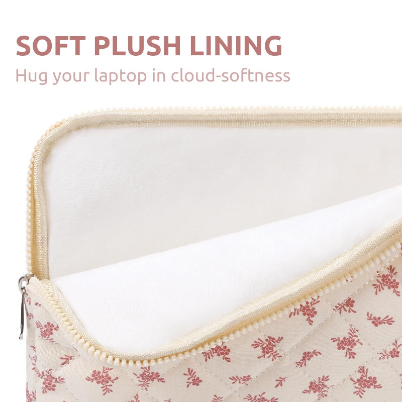 BBIQI Puffy Laptop Sleeve 13 Inch Cute Quilted Laptop Protective Case Padded Floral Computer Sleeve for MacBook (A-Pink, 13 Inch) - Image 4