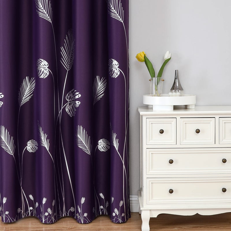 Estelar Textiler Purple Blackout Curtains for Dining Room with Silver Palm Tree Design Pattern Light Blocking Thermal Insulated Grommet Window Curtains/Drapes for Living Room  42Wx84L  2 Panels - Image 2