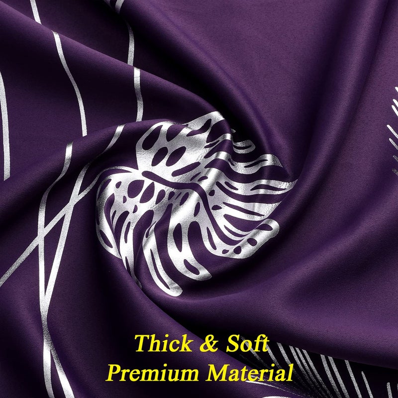 Estelar Textiler Purple Blackout Curtains for Dining Room with Silver Palm Tree Design Pattern Light Blocking Thermal Insulated Grommet Window Curtains/Drapes for Living Room  42Wx84L  2 Panels - Image 5