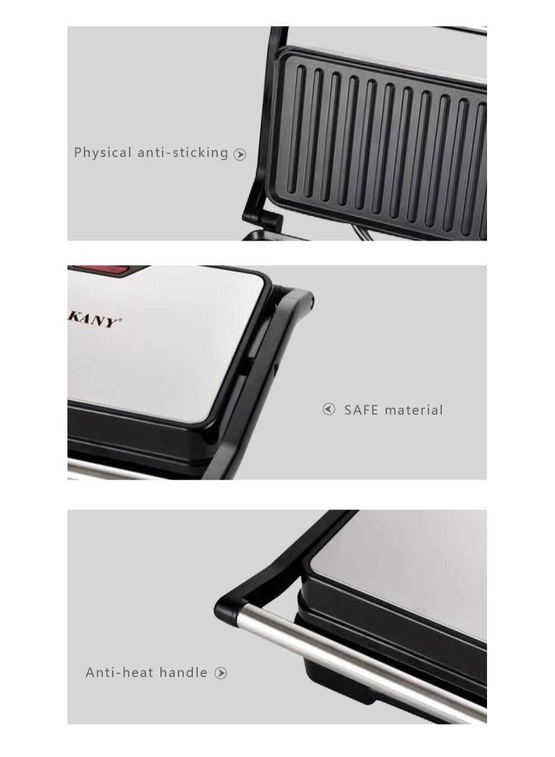 سوكاني شواية غير لاصقة بقوة 850 واط، شواية ساندويتش بانيني، ماكينة شواء الساندويتشات، ماكينة شواء اللحم، للحوم المشوية، النقانق، الهامبرغر، ساندويتش الخبز، SK-223  (أسود) - Image 3