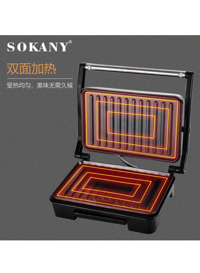 سوكاني شواية غير لاصقة بقوة 850 واط، شواية ساندويتش بانيني، ماكينة شواء الساندويتشات، ماكينة شواء اللحم، للحوم المشوية، النقانق، الهامبرغر، ساندويتش الخبز، SK-223  (أسود) - Image 4