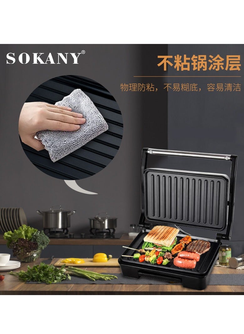 سوكاني شواية غير لاصقة بقوة 850 واط، شواية ساندويتش بانيني، ماكينة شواء الساندويتشات، ماكينة شواء اللحم، للحوم المشوية، النقانق، الهامبرغر، ساندويتش الخبز، SK-223  (أسود) - Image 5