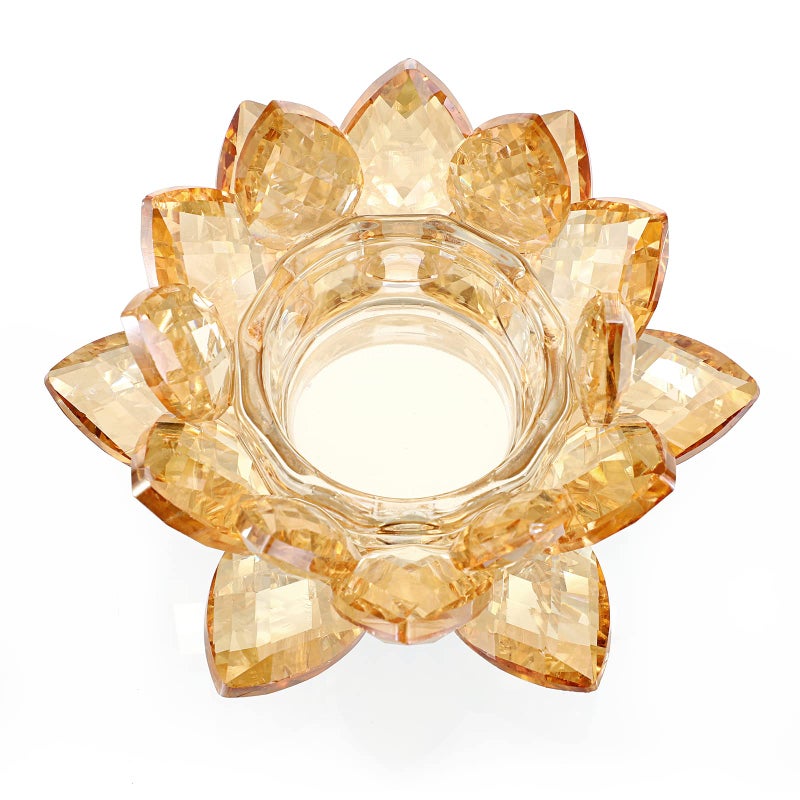 OwnMy Crystal Lotus Flower Tea Light Holder Lotus Petals Votive Candle Holder Crystal Lotus Tealight Candle Stand Candle Lamp for Wedding Table Centerpiece Champagne Gold