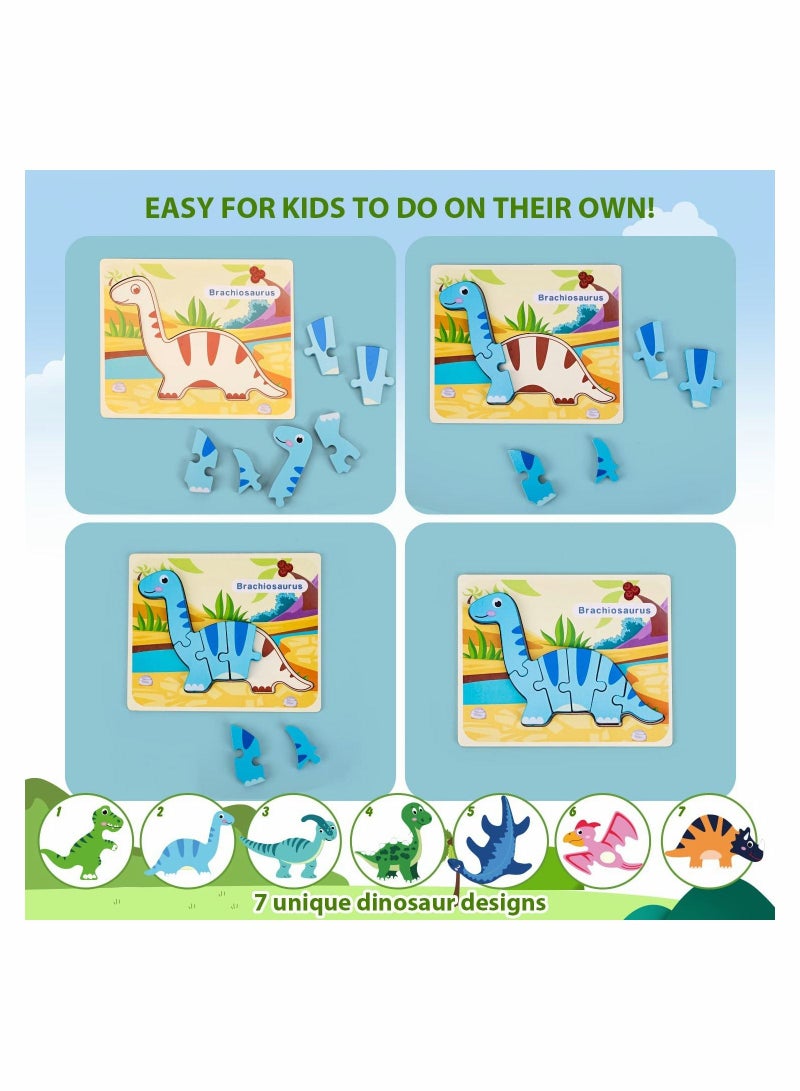 SYOSI Dinosaur Puzzles for Kids, Wooden Puzzles for Toddlers, Dinosaur Toys for Kids Toddlers Girls Boys Gifts for Birthday, Educational Dinosaur Learning Toys for Toddlers Preschool 7Pcs - Image 4