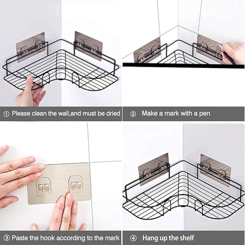 SR (Pack of 2 Self-Adhesive Shelf/Storage Organizer for Bathroom and Kitchen Corner Wall Mounted Rack Shelf Bathroom Accessories Storage Rack (No Drilling-Shelf Adhesive) (8 and 9 INCH, Black) - Image 4