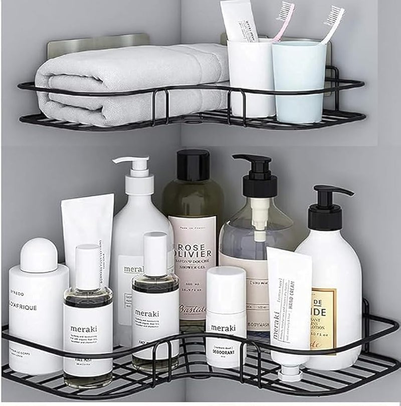 SR (Pack of 2 Self-Adhesive Shelf/Storage Organizer for Bathroom and Kitchen Corner Wall Mounted Rack Shelf Bathroom Accessories Storage Rack (No Drilling-Shelf Adhesive) (8 and 9 INCH, Black) - Image 3