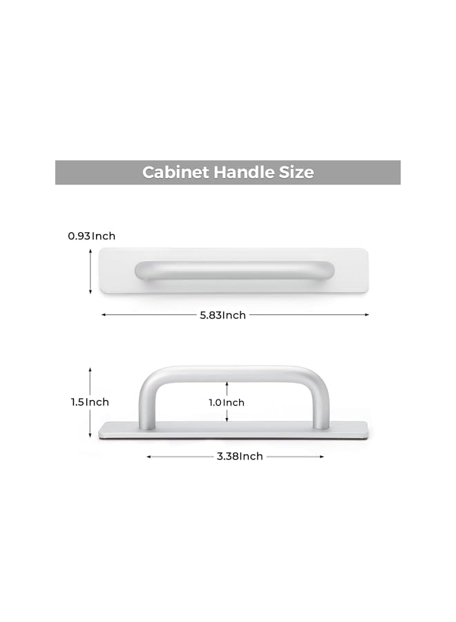 The Bros مقابض لاصقة ذاتية الالتصاق لمقابض الخزائن الفورية 5.83" مقبض لاصق لمقابض الأدراج دفع وسحب مقبض مساعد لمقابض أبواب الشاشة المنزلقة للخزائن المنزلقة والنوافذ - فضي 2 عبوة - Image 3