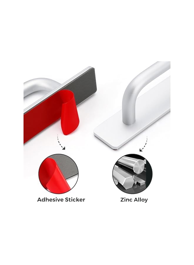 The Bros مقابض لاصقة ذاتية الالتصاق لمقابض الخزائن الفورية 5.83" مقبض لاصق لمقابض الأدراج دفع وسحب مقبض مساعد لمقابض أبواب الشاشة المنزلقة للخزائن المنزلقة والنوافذ - فضي 2 عبوة - Image 4