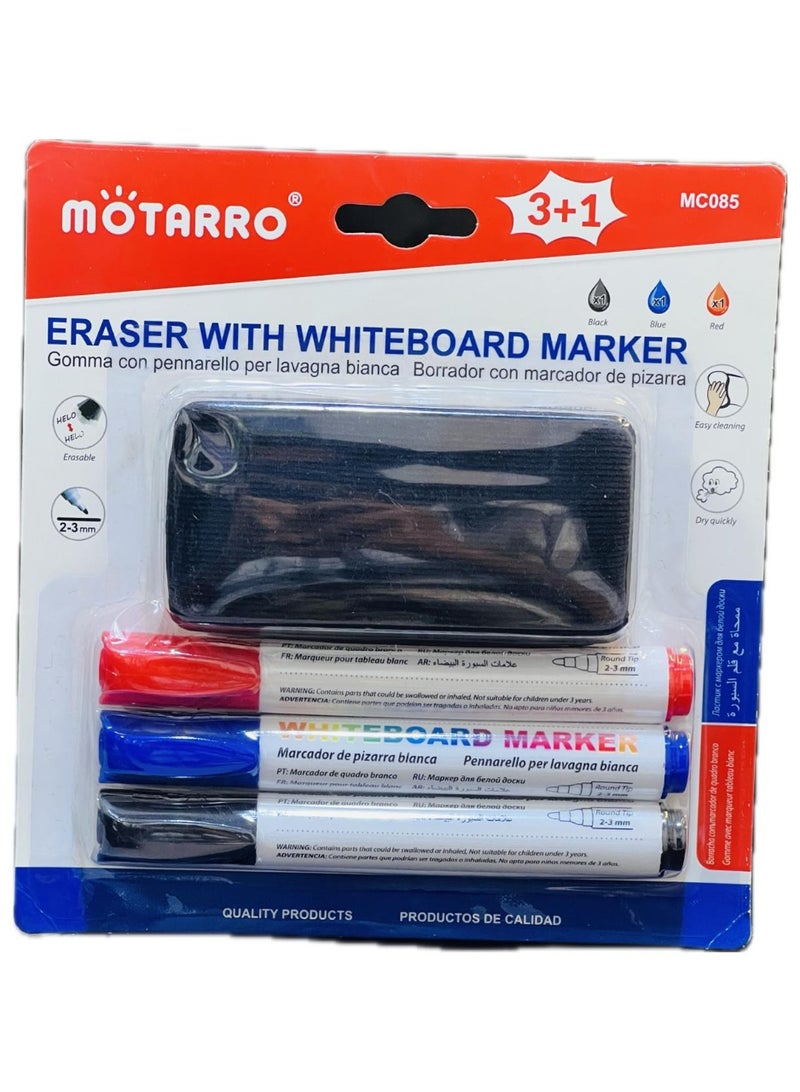 MOTARRO Whiteboard 3 Marker And A Duster Set - Image 1