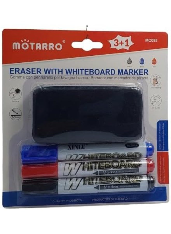 MOTARRO Whiteboard 3 Marker And A Duster Set - Image 2