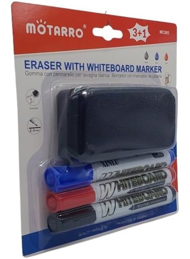 MOTARRO Whiteboard 3 Marker And A Duster Set - Image 3