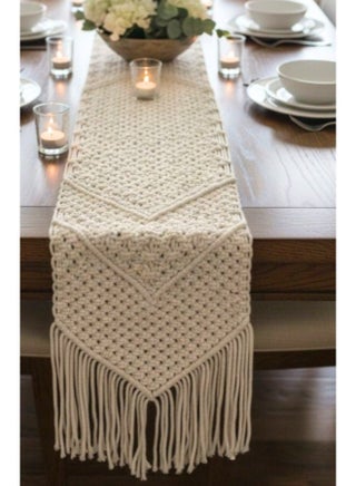 Handmade Macrame Table Runner – Long Boho Cotton Table Runner for Dining Table, Coffee Table, Wedding & Farmhouse Home Décor – 200 × 24 cm