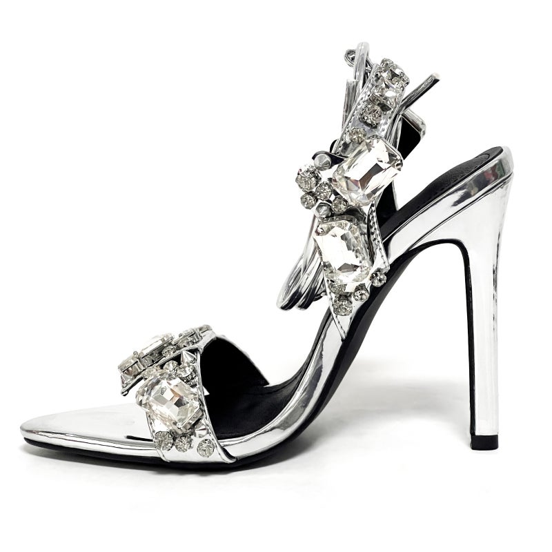 11Cm New Pointed Toe Gold Export Rivets Rhinestone Stiletto Heels Summer Sandals Fashion Large Size Shoes - Image 1