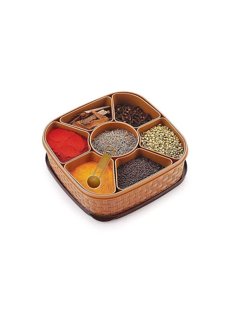 Krupasadhya Krupasadhya 7 compartment spice storage boxSquare Plastic Masala Spice Box with SpoonMasala Dani For KitchenRound BoxCurry Powder Container SetSpice Organizerspack of 1  - Image 1