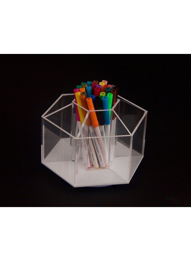 Designstyles Clear Rotating Desktop Organizer 7 Compartment Hexagon Acrylic Desk And Table Top Stationary Sorter Stylish Holder For Office Supplies Pens Pencils And More By Designstyles - Image 3