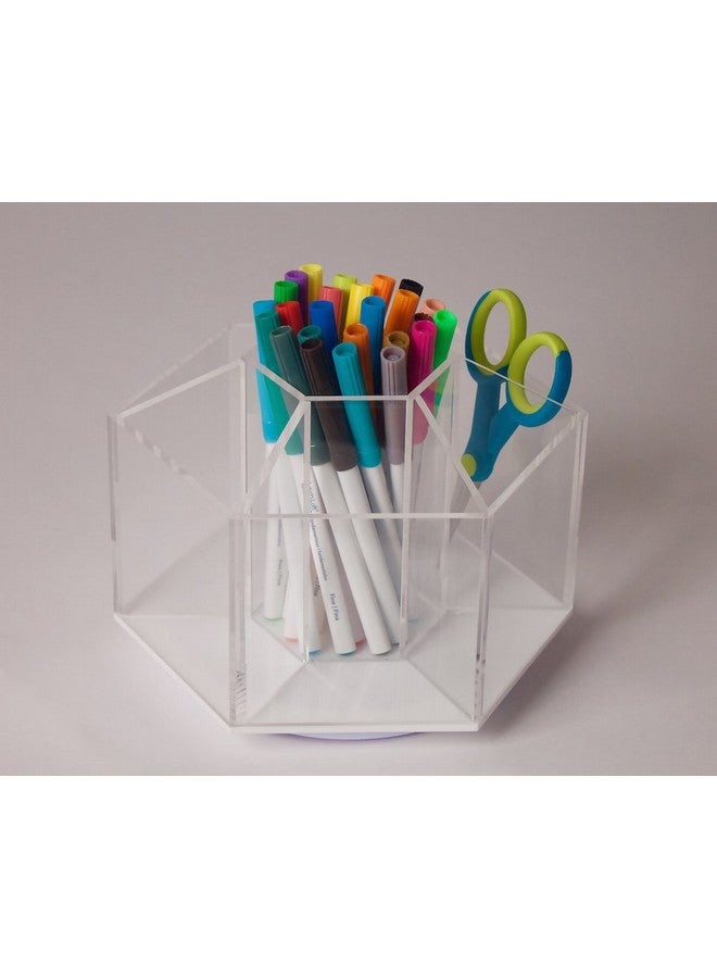 Designstyles Clear Rotating Desktop Organizer 7 Compartment Hexagon Acrylic Desk And Table Top Stationary Sorter Stylish Holder For Office Supplies Pens Pencils And More By Designstyles - Image 4
