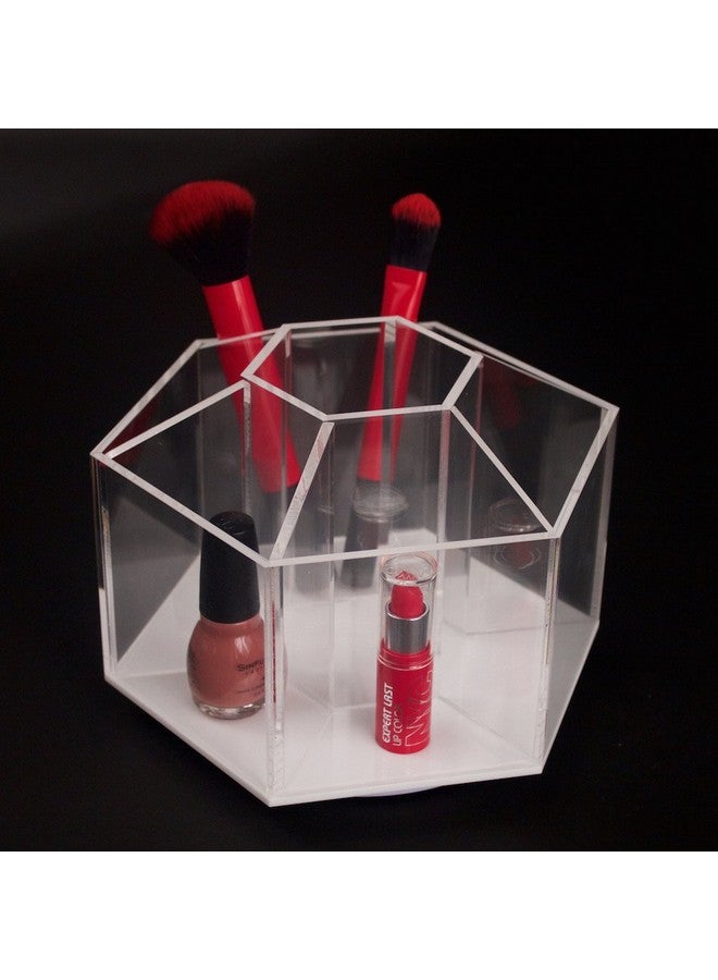 Designstyles Clear Rotating Desktop Organizer 7 Compartment Hexagon Acrylic Desk And Table Top Stationary Sorter Stylish Holder For Office Supplies Pens Pencils And More By Designstyles - Image 2