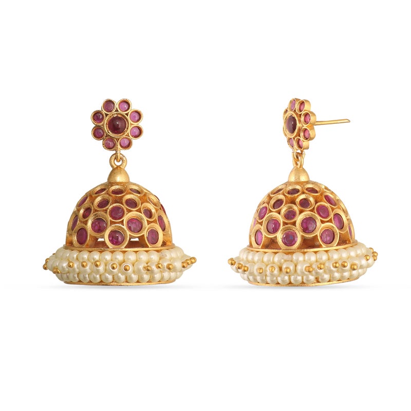 TARINIKA Antique Gold-Plated Indian Jhumka Earring for Women Brass CZ Temple Design Desi Dangle Jewelry Wedding Jewelry Ethnic Occasion Gift for Her (Gitika CZ) - Image 3