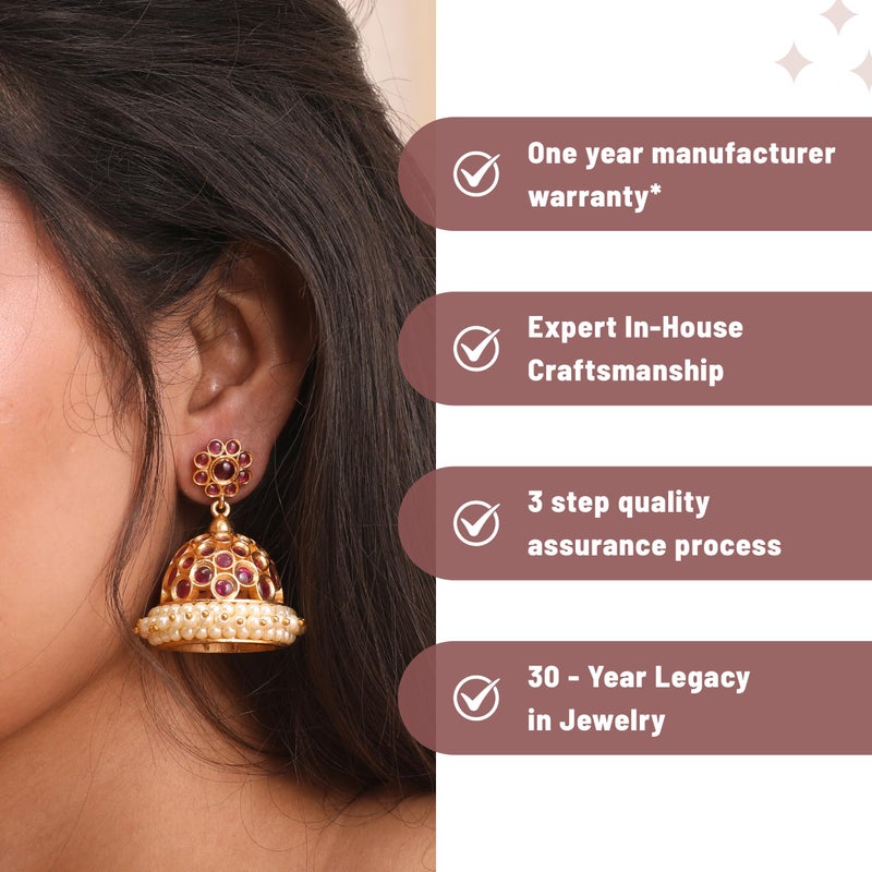 TARINIKA Antique Gold-Plated Indian Jhumka Earring for Women Brass CZ Temple Design Desi Dangle Jewelry Wedding Jewelry Ethnic Occasion Gift for Her (Gitika CZ) - Image 5