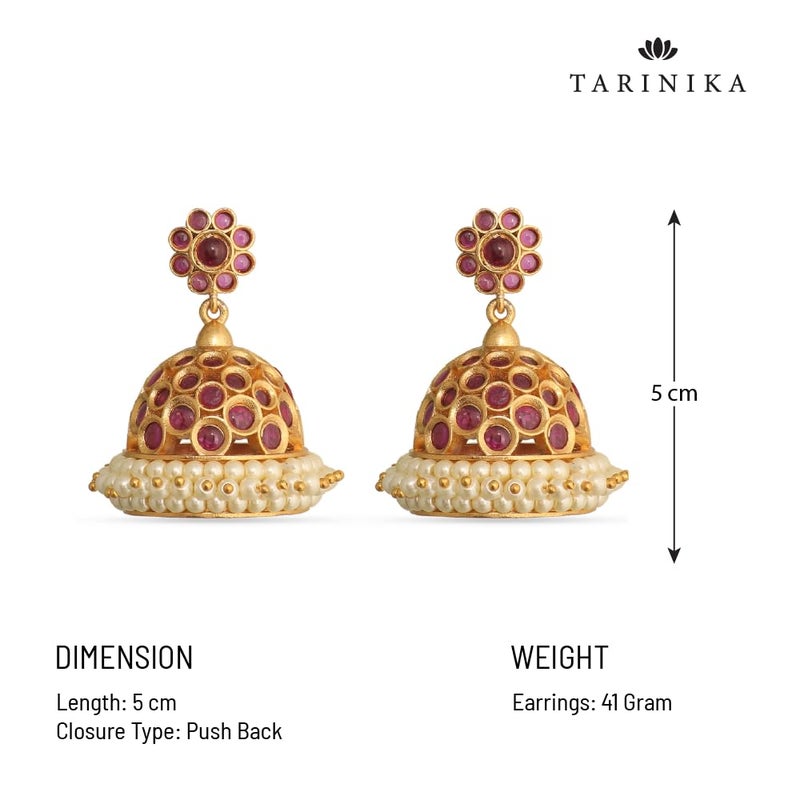 TARINIKA Antique Gold-Plated Indian Jhumka Earring for Women Brass CZ Temple Design Desi Dangle Jewelry Wedding Jewelry Ethnic Occasion Gift for Her (Gitika CZ) - Image 4