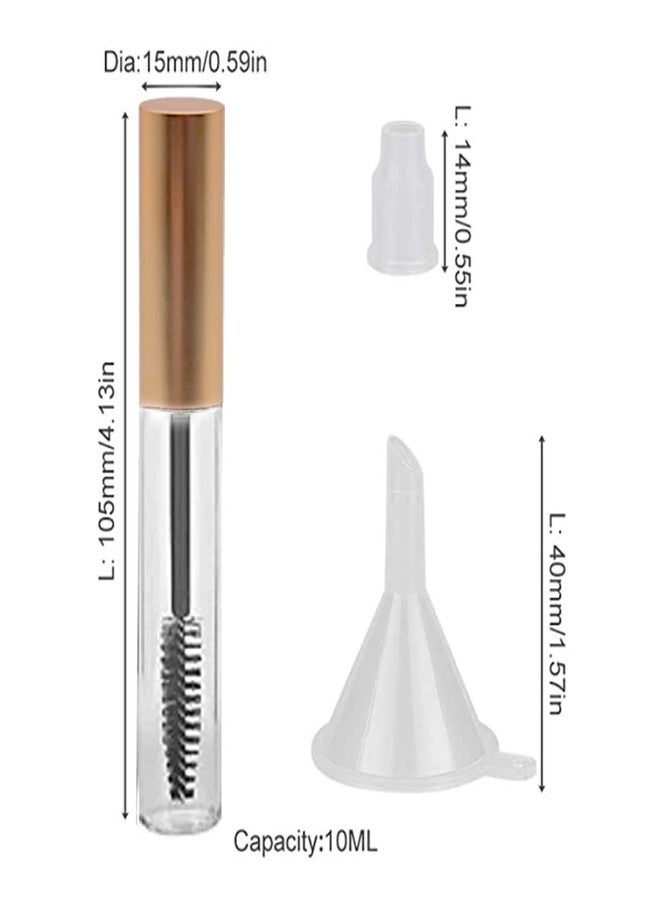 GTHER 10PCS 10ML Empty Mascara Tube Bottle with Eyelash Wand & Rubber Inserts & Funnels Set for Castor Oil/Eyelash Growth Oil, DIY Mascara Eyelash Cream Container with Cap, Matte Gold - Image 3