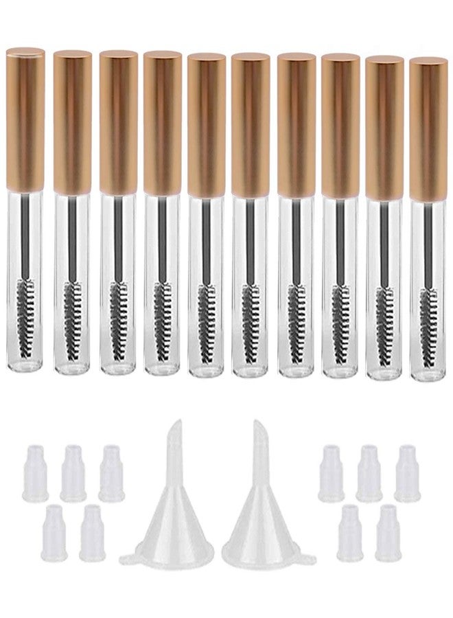 GTHER 10PCS 10ML Empty Mascara Tube Bottle with Eyelash Wand & Rubber Inserts & Funnels Set for Castor Oil/Eyelash Growth Oil, DIY Mascara Eyelash Cream Container with Cap, Matte Gold - Image 1