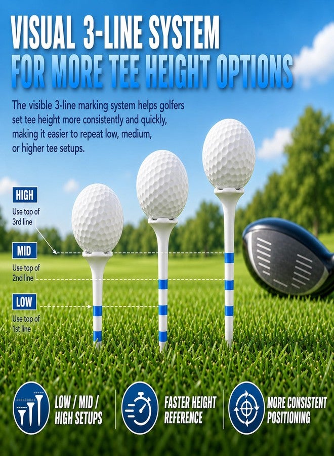 Goashpeaot Golf Tees – 115 Pack, 3-1/4" & 1-1/2" Mixed Sizes, 4-Prong Low Resistance Design, Oversized Head, 3-Line Height Marking System, Strong Plastic Golf Tees (White) - Image 5