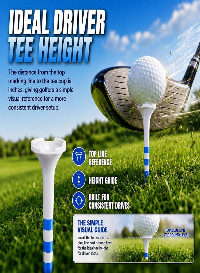 Goashpeaot Golf Tees – 115 Pack, 3-1/4" & 1-1/2" Mixed Sizes, 4-Prong Low Resistance Design, Oversized Head, 3-Line Height Marking System, Strong Plastic Golf Tees (White) - Image 4