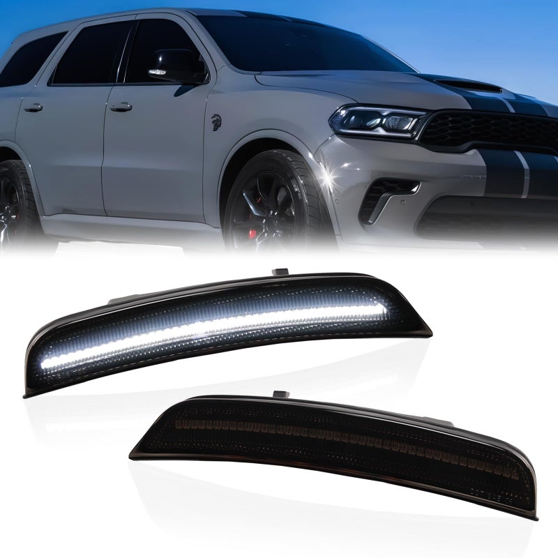 DERMOKA LED Side Marker Lights for 2021 2022 2023 2024 2025 Dodge Durango Front Bumper Marker Lamp Reflectors 2PCS, Smoked Len (White) - Image 1