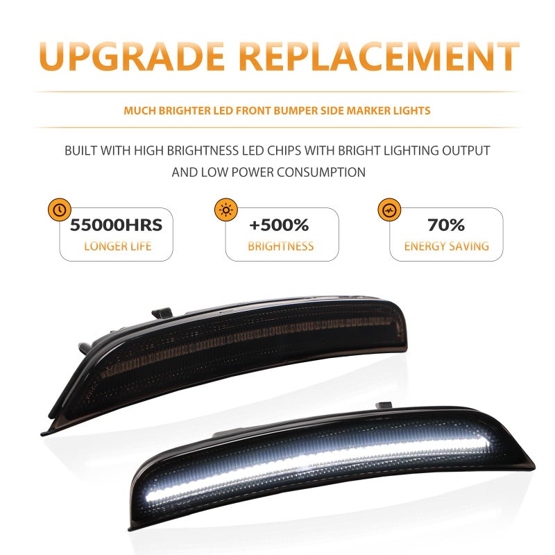 DERMOKA LED Side Marker Lights for 2021 2022 2023 2024 2025 Dodge Durango Front Bumper Marker Lamp Reflectors 2PCS, Smoked Len (White) - Image 2