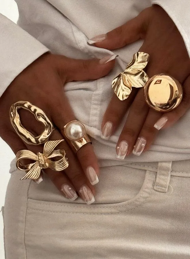 تايك تو مجموعة من 5 - خواتم مزينة بتصاميم هندسية