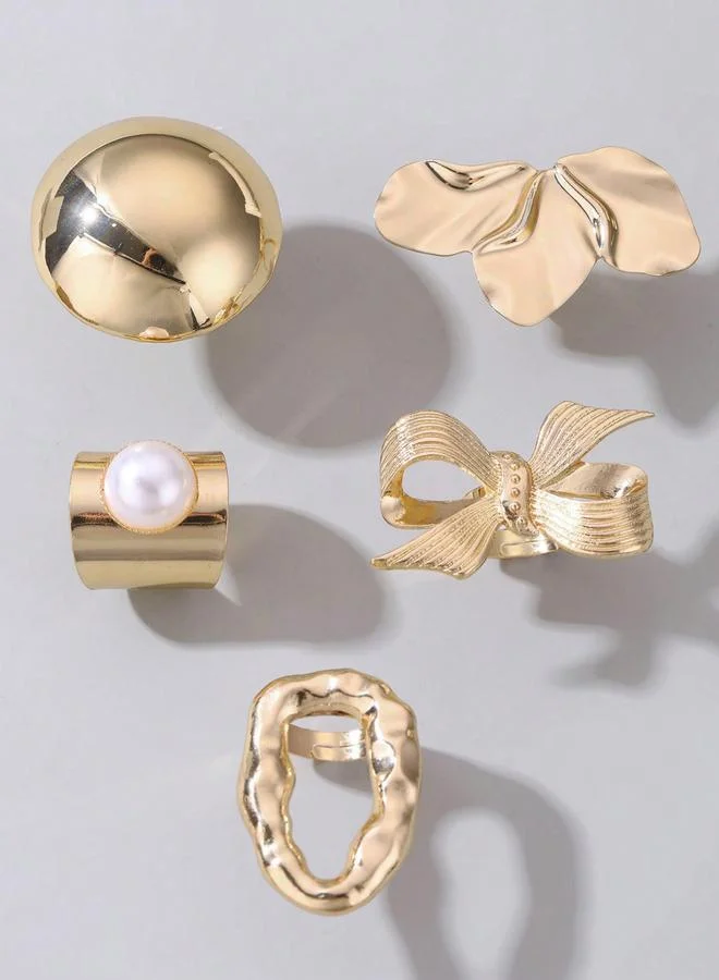 Take Two Set of 5 - Geometric Round Bow Embellished Ring