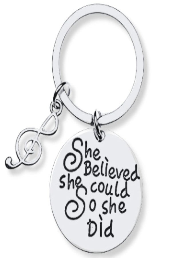 إنفينيتي كوليكشن سلسلة مفاتيح موسيقية من مجموعة إنفينيتي - سلسلة مفاتيح "آمنت بقدرتها ففعلت" مع تعليقة مفتاح صول، مجوهرات لمحبي الموسيقى، والنساء، والمراهقات، والفتيات - Image 1