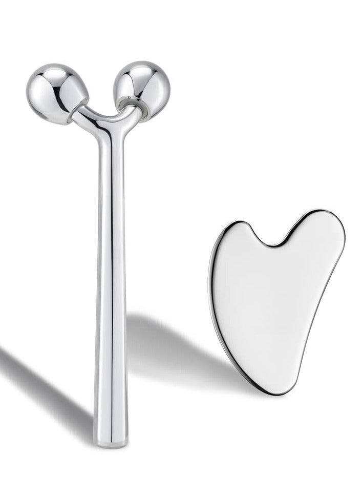 عام جهاز تدليك أسطواني للوجه، أداة تدليك الوجه المعدنية ثلاثية الأبعاد غواشا لتقليل الانتفاخات وشد الوجه ومكافحة الشيخوخة وشد الجلد - Image 1