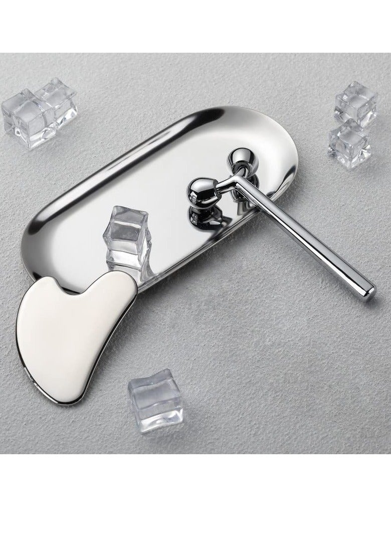 عام جهاز تدليك أسطواني للوجه، أداة تدليك الوجه المعدنية ثلاثية الأبعاد غواشا لتقليل الانتفاخات وشد الوجه ومكافحة الشيخوخة وشد الجلد - Image 2