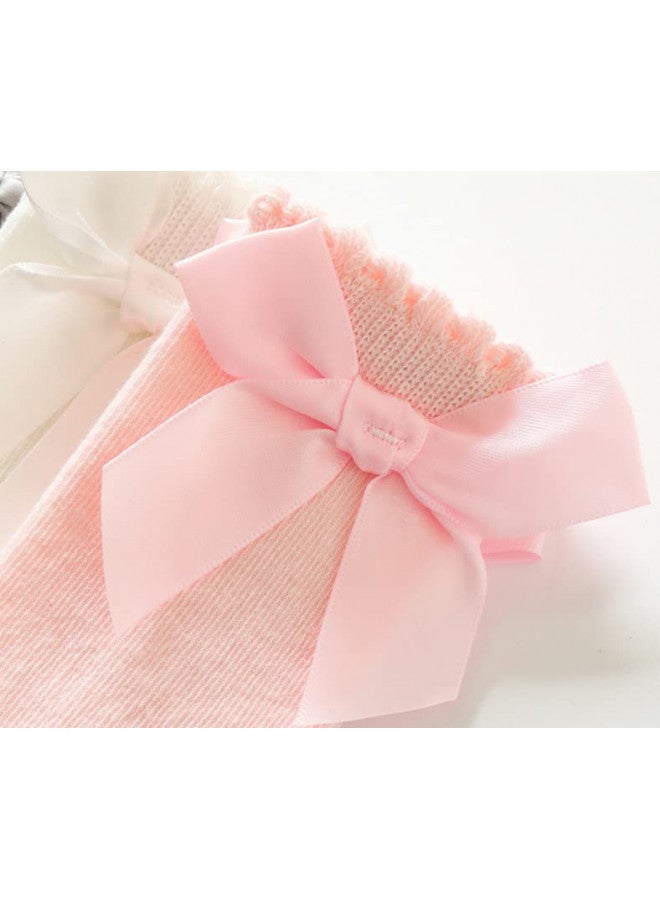 QandSweet Baby Girl Knee-High Socks Toddlers Bow Stockings Newborn Infant Sock (0-12 Months, Solid Colors) - Image 3