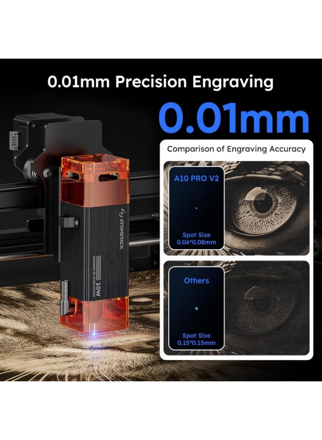 اوتومستاك ATOMSTACK 10W الليزر النقش، A10 PRO V2 الليزر القطع، آلة النقش الليزر عالية الدقة 0.06mm للخشب والمعادن، الأكريليك الداكن، الزجاج، الجلد - Image 4