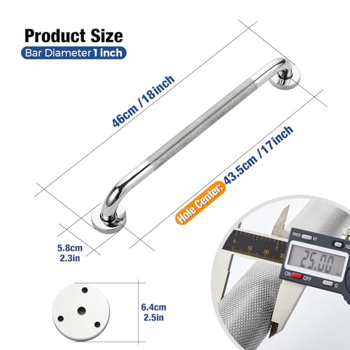 HomeExpert Grab Bars for Shower 2 Pack 18Inch Stainless Steel AntiSlip Safety Shower Handle for Elderly Bathroom Wall Support Handicap Handicap Grab Bars for Seniors Polished Nickel - Image 3