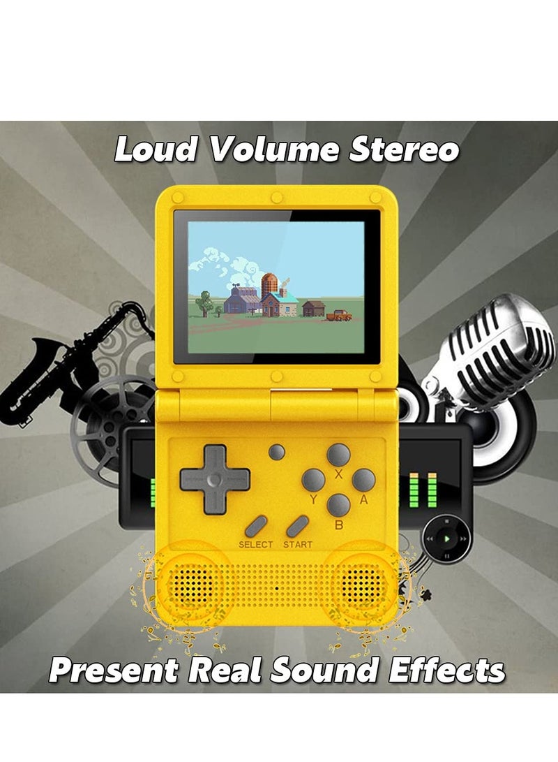 Portable Mini Retro Game Console with 3-Inch IPS Screen, Open System, 64GB TF Card, Built-in Games, Rechargeable Battery - Flip Handheld Game Console in Yellow - Image 5