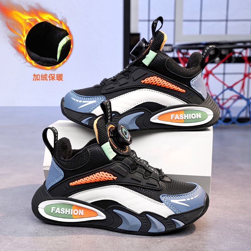 Boys' Winter Cotton Shoes Leather Shoes Children'S Soft Bottom Screw Button Fleece-Lined Warm Cotton Sneaker - Image 2