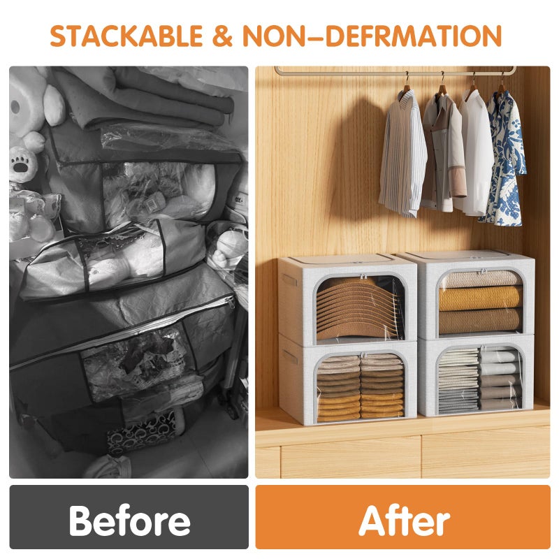Bubimon Large Size 66L 3 Pack Openings Clothes Storage Bins with Metal Frame, Stackable & Foldable Linen Storage Box with Lids, Closet Organizers, Blanket, Sweater, Baby Clothes (19.7x 15.75 x 13 Inches) - Image 5