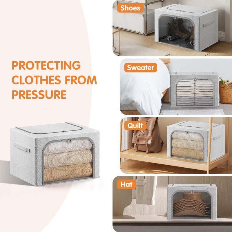 Bubimon Large Size 66L 3 Pack Openings Clothes Storage Bins with Metal Frame, Stackable & Foldable Linen Storage Box with Lids, Closet Organizers, Blanket, Sweater, Baby Clothes (19.7x 15.75 x 13 Inches) - Image 2