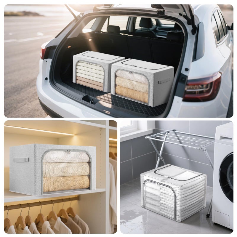 Bubimon Large Size 66L 3 Pack Openings Clothes Storage Bins with Metal Frame, Stackable & Foldable Linen Storage Box with Lids, Closet Organizers, Blanket, Sweater, Baby Clothes (19.7x 15.75 x 13 Inches) - Image 3