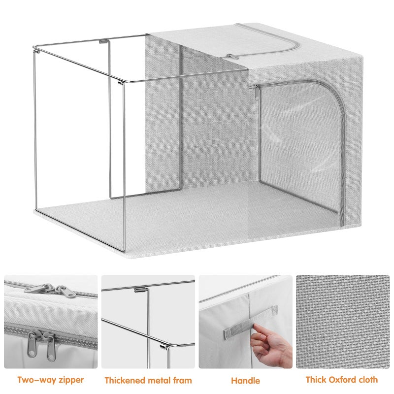 Bubimon Large Size 66L 3 Pack Openings Clothes Storage Bins with Metal Frame, Stackable & Foldable Linen Storage Box with Lids, Closet Organizers, Blanket, Sweater, Baby Clothes (19.7x 15.75 x 13 Inches) - Image 4