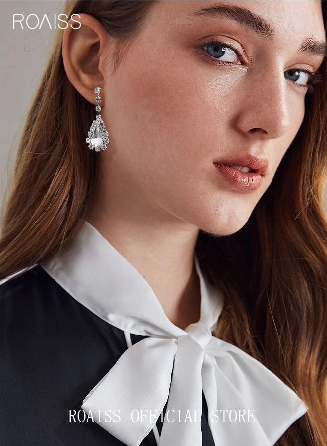 3 قطع حجر الراين قلادة الأقراط مجموعة قطرة على شكل قطرة قلادة الخامس الرقبة سلسلة الأذن تتدلى الزفاف مساء اللباس اكسسوارات للنساء فضي / واضح - Image 2