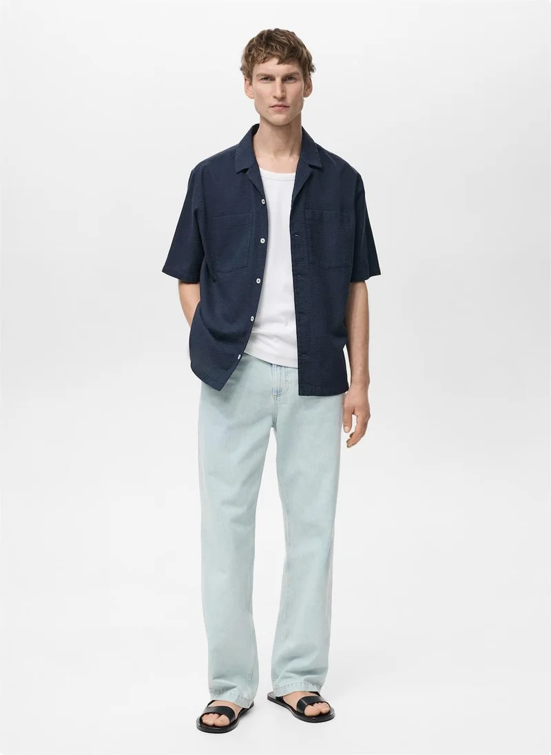Mango Man Casual Check Seersucker Shirt