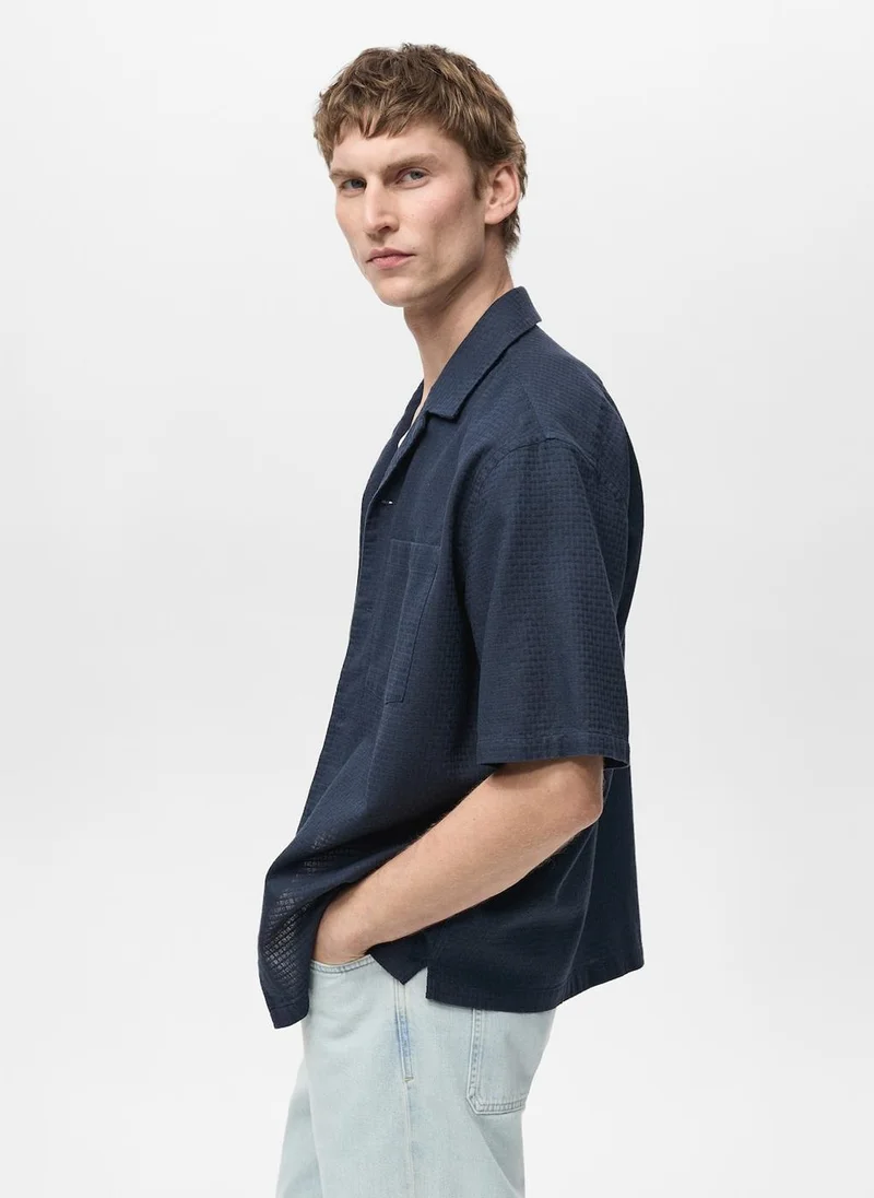 Mango Man Casual Check Seersucker Shirt
