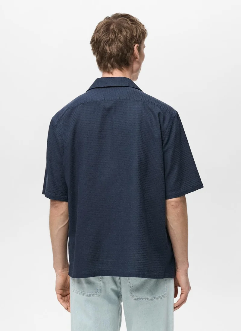 Mango Man Casual Check Seersucker Shirt